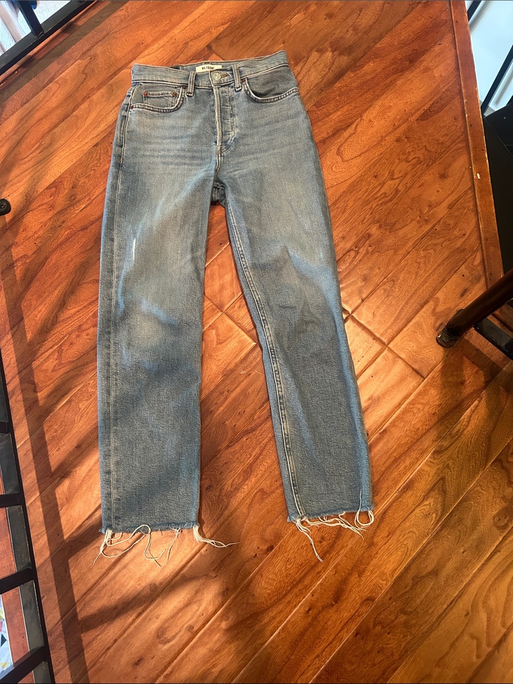 RE/DONE Light Denim Distressed Hem Straight Leg Jean 
Size 24
